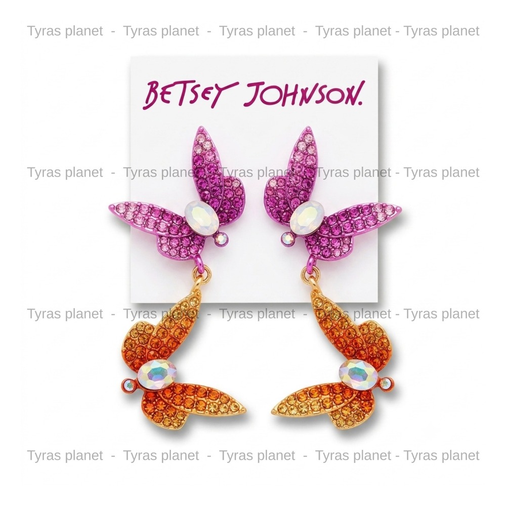 Betsey Johnson Ombre Butterfly Drop Earrings with Sparkling Crystals Gift set